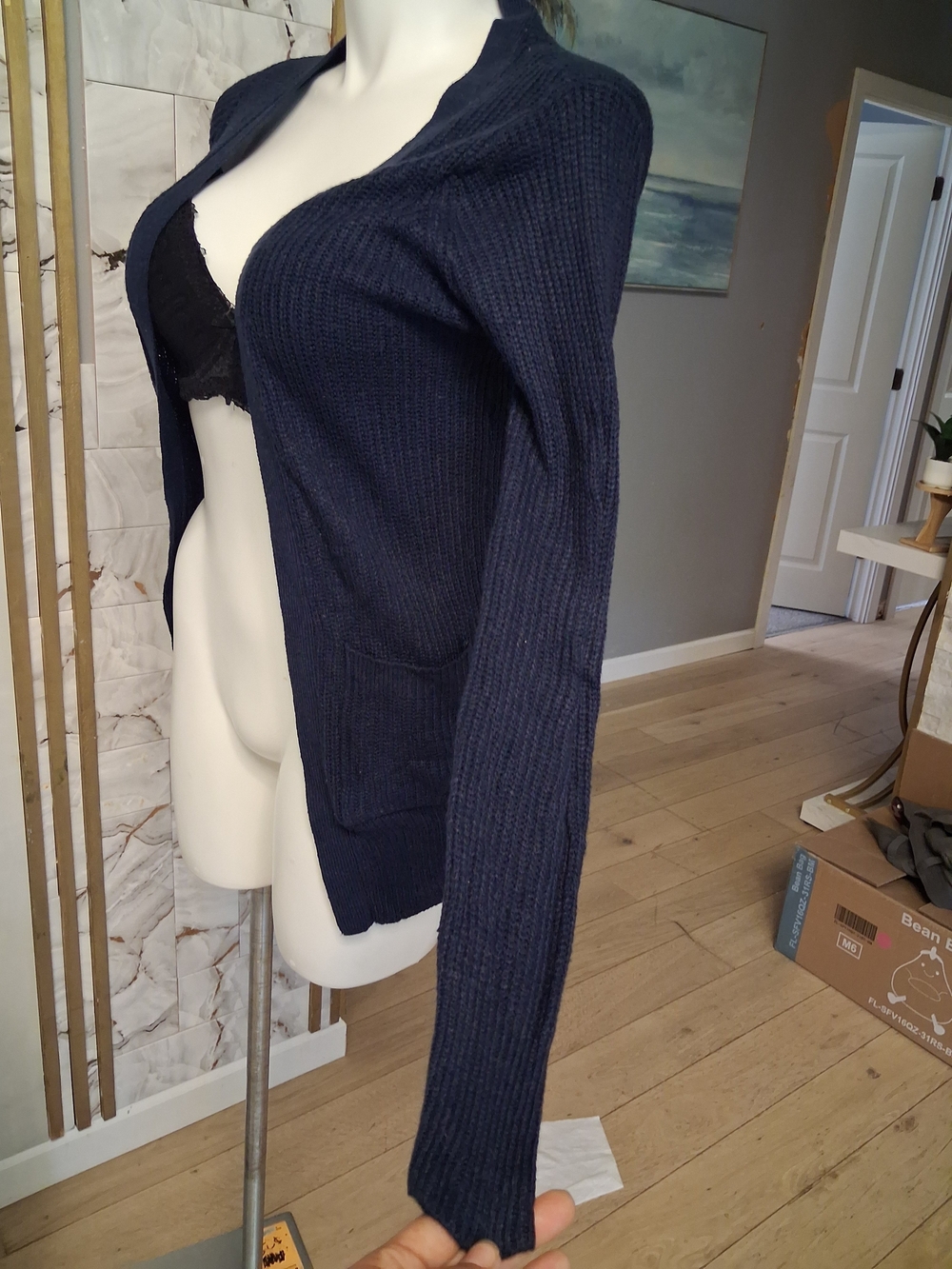Ambiance Navy Open-Front Ribbed Cardigan - Picture 4 of 7